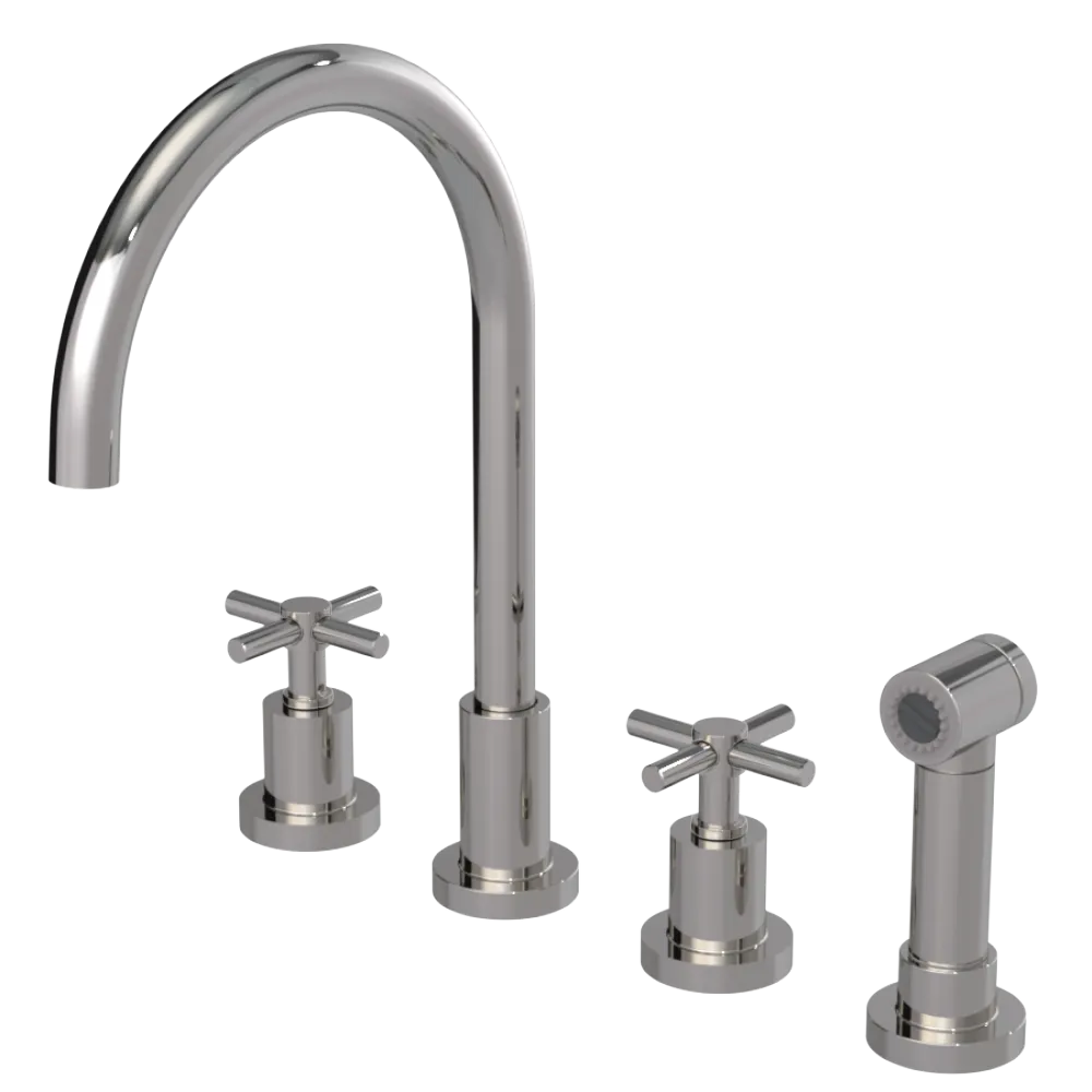 Rubinet Widespread Kitchen Set with LaSalle Spout with Hand Spray Polished Nickel