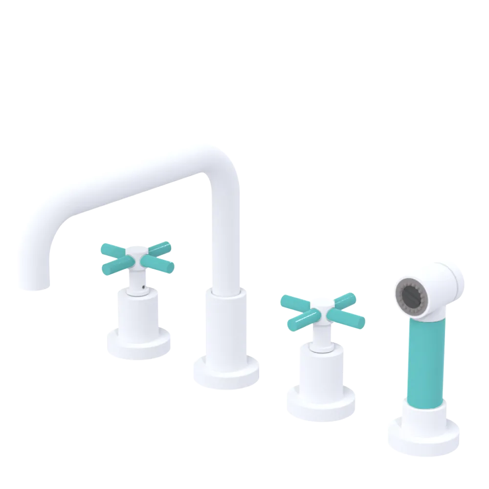 Rubinet Widespread Kitchen Set with Hand Spray Matt White