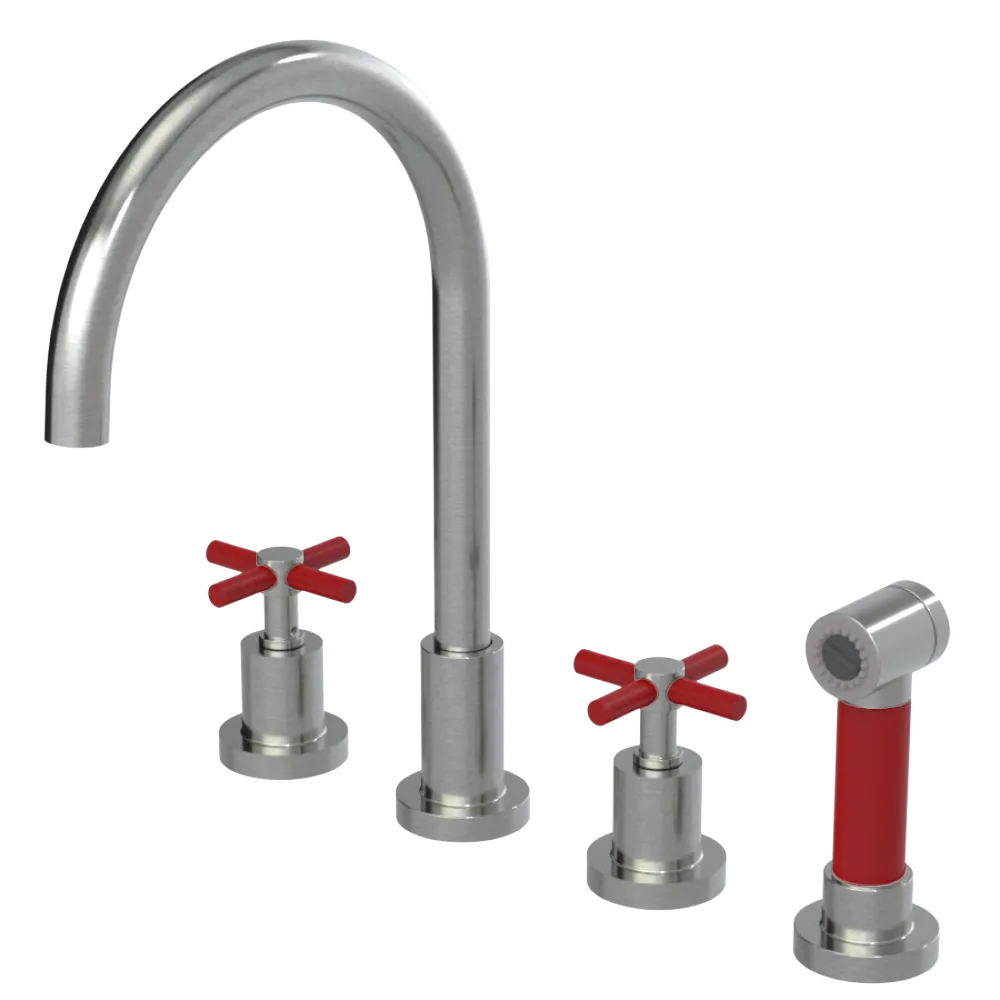 Rubinet Widespread Kitchen Set with LaSalle Spout with Hand Spray Satin Nickel