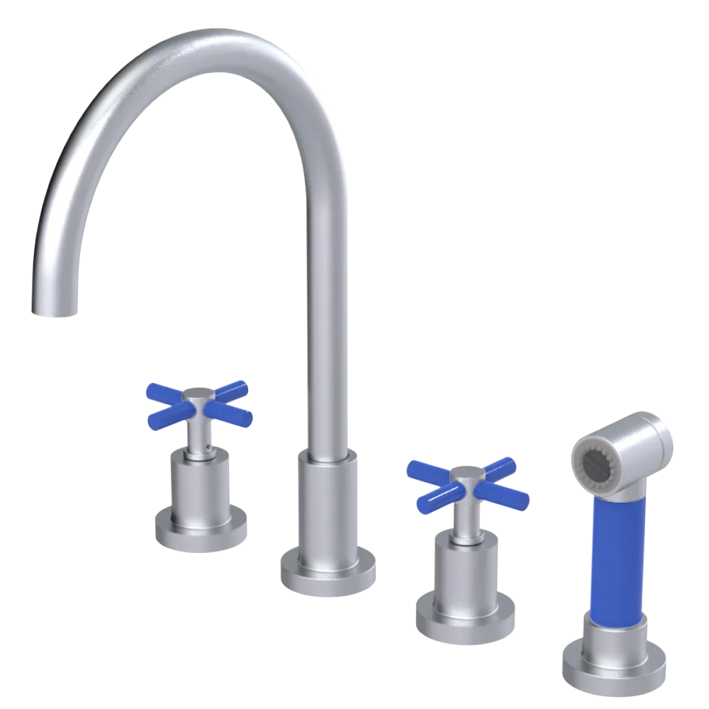 Rubinet Widespread Kitchen Set with LaSalle Spout with Hand Spray Satin Chrome