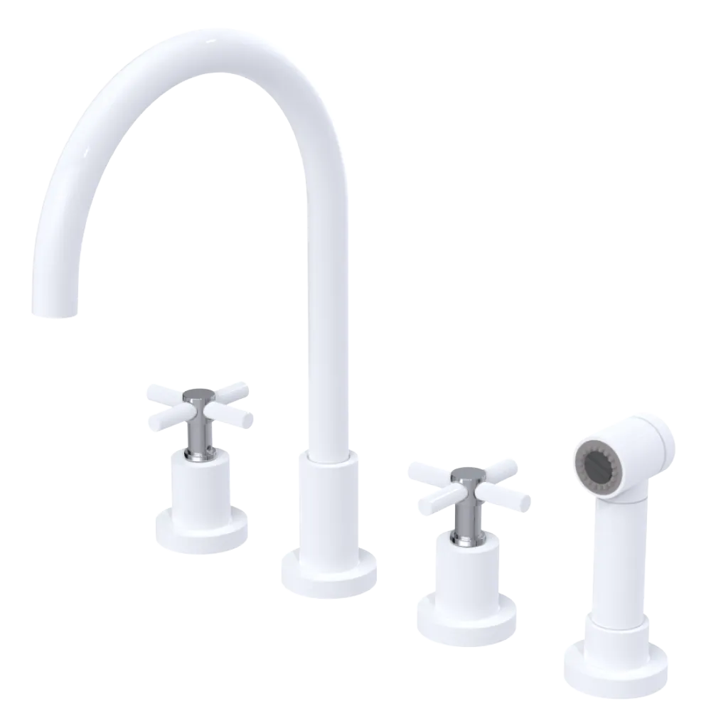 Rubinet Widespread Kitchen Set with LaSalle Spout with Hand Spray White