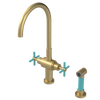 Rubinet Two Handle Single Hole Kitchen Set with LaSalle Spout with Hand Spray Satin Brass