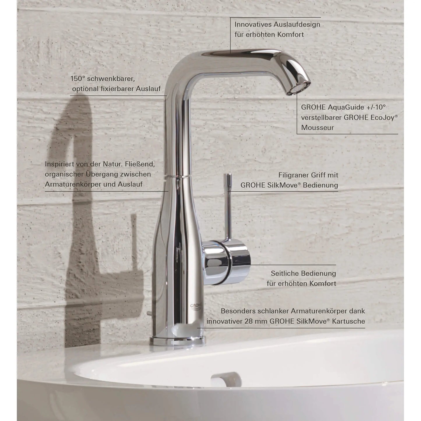 Grohe Essence New Single Hole Single-Handle L-Size Bathroom Faucet 4.5 L/Min (1.2 Gpm)