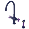 Rubinet Two Handle Single Hole Kitchen Set with LaSalle Spout with Hand Spray Midnight Blue