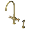 Rubinet Two Handle Single Hole Kitchen Set with LaSalle Spout with Hand Spray Natural Brass