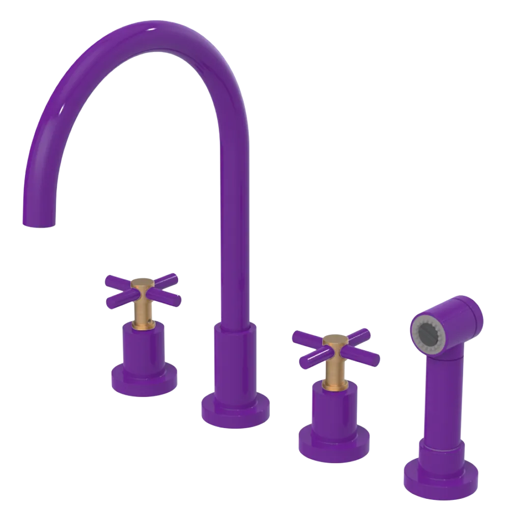 Rubinet Widespread Kitchen Set with LaSalle Spout with Hand Spray Purple Haze