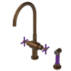 Rubinet Two Handle Single Hole Kitchen Set with LaSalle Spout with Hand Spray Tuscan Brass