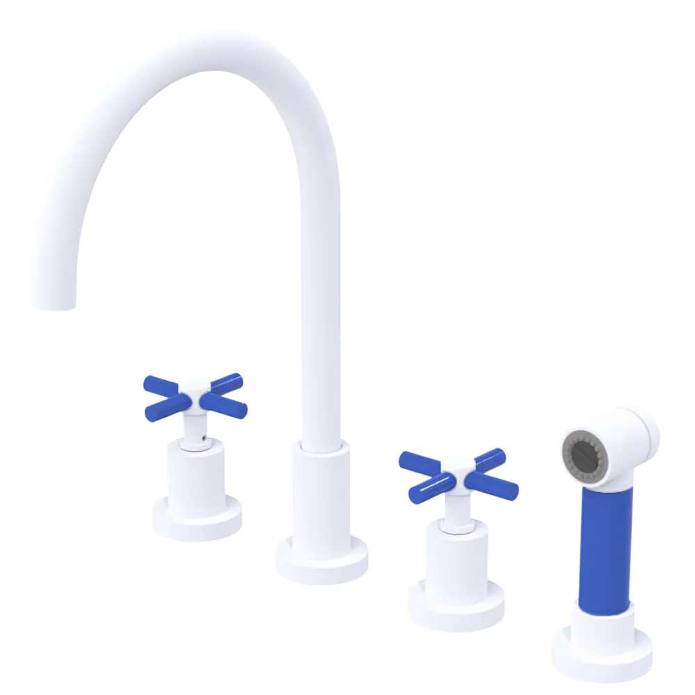 Rubinet Widespread Kitchen Set with LaSalle Spout with Hand Spray Matt White