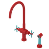 Rubinet Two Handle Single Hole Kitchen Set with LaSalle Spout with Hand Spray Red