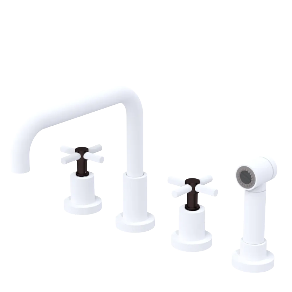 Rubinet Widespread Kitchen Set with Hand Spray Matt White