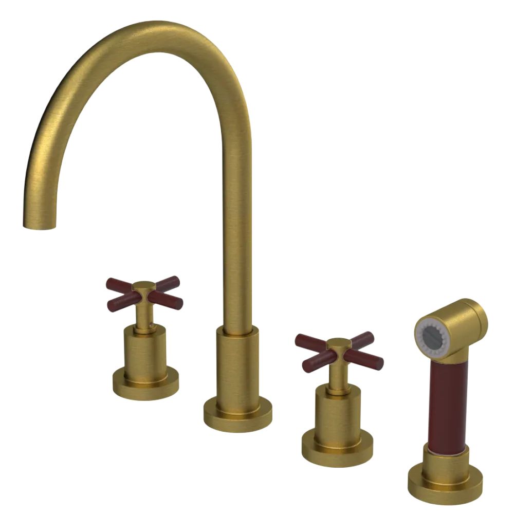 Rubinet Widespread Kitchen Set with LaSalle Spout with Hand Spray Antique Brass Matt
