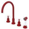 Rubinet Widespread Kitchen Set with LaSalle Spout with Hand Spray Maroon