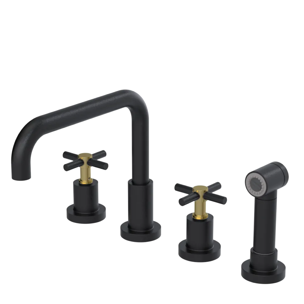 Rubinet Widespread Kitchen Set with Hand Spray Matt Black