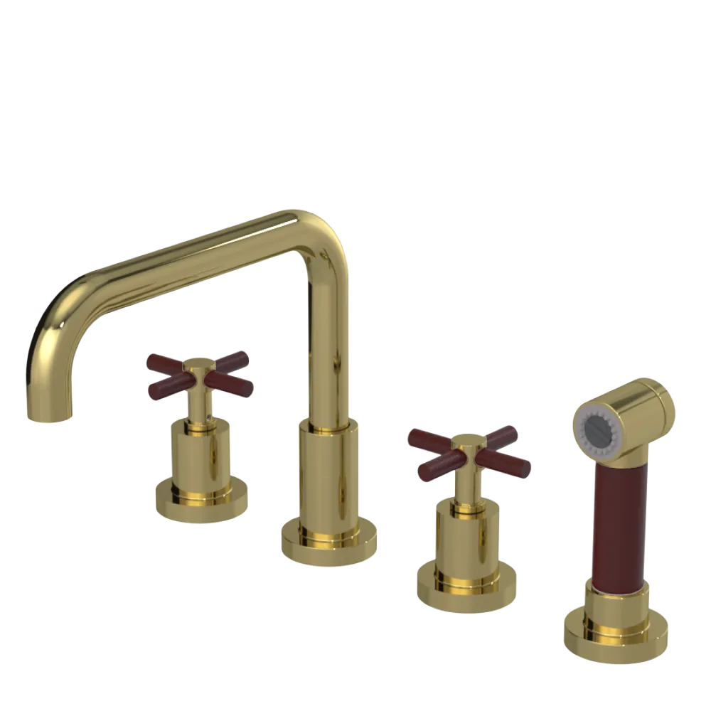 Rubinet Widespread Kitchen Set with Hand Spray Natural Brass
