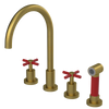 Rubinet Widespread Kitchen Set with LaSalle Spout with Hand Spray Antique Brass Matt