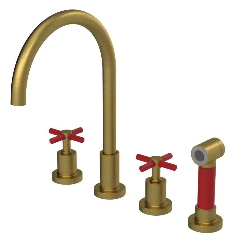 Rubinet Widespread Kitchen Set with LaSalle Spout with Hand Spray Antique Brass Matt