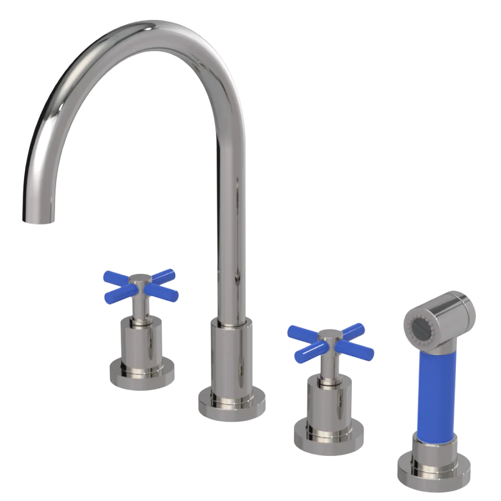Rubinet Widespread Kitchen Set with LaSalle Spout with Hand Spray Polished Nickel