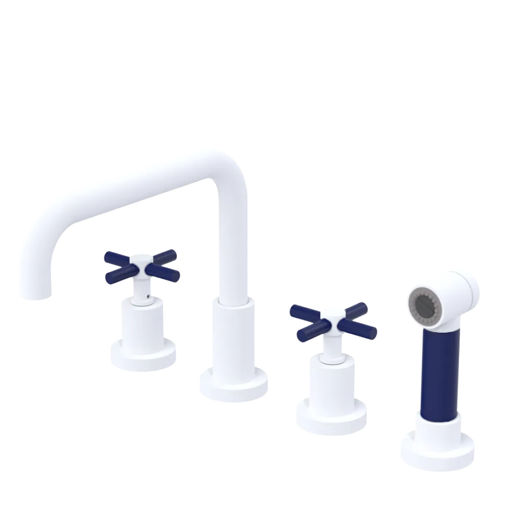 Rubinet Widespread Kitchen Set with Hand Spray Matt White