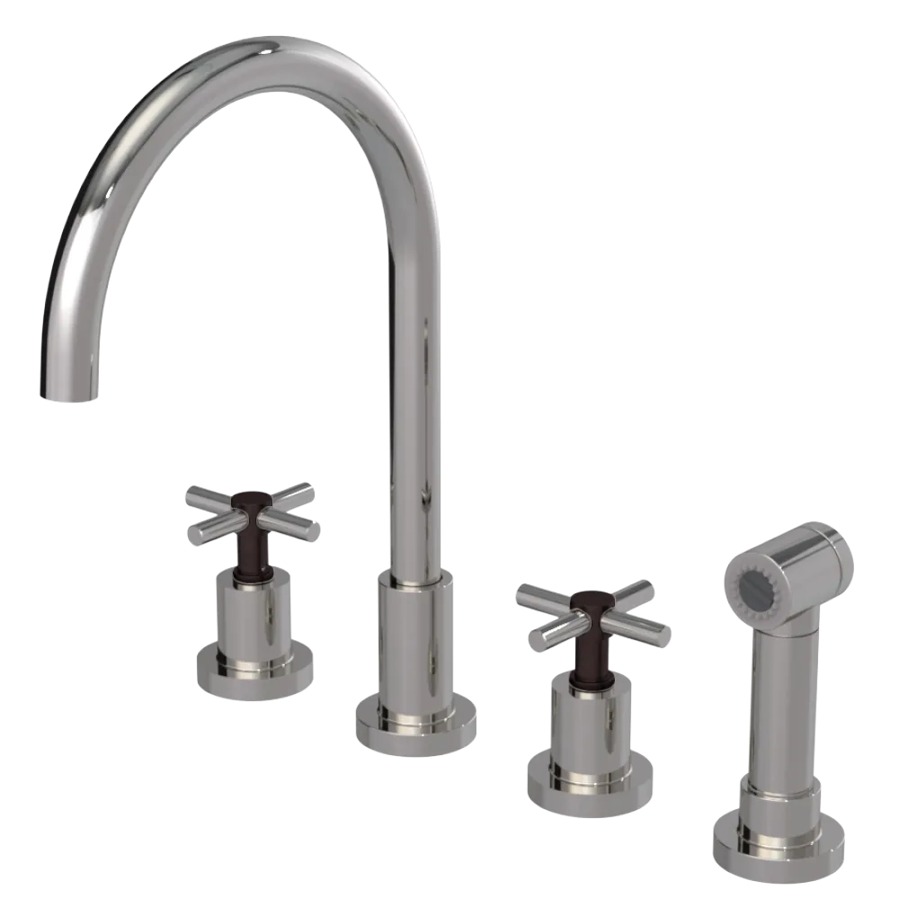 Rubinet Widespread Kitchen Set with LaSalle Spout with Hand Spray Polished Nickel