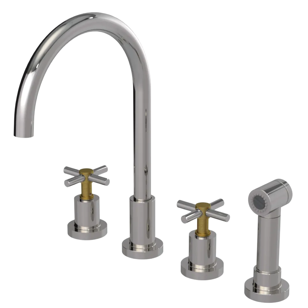 Rubinet Widespread Kitchen Set with LaSalle Spout with Hand Spray Polished Nickel