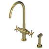 Rubinet Two Handle Single Hole Kitchen Set with LaSalle Spout with Hand Spray Natural Brass