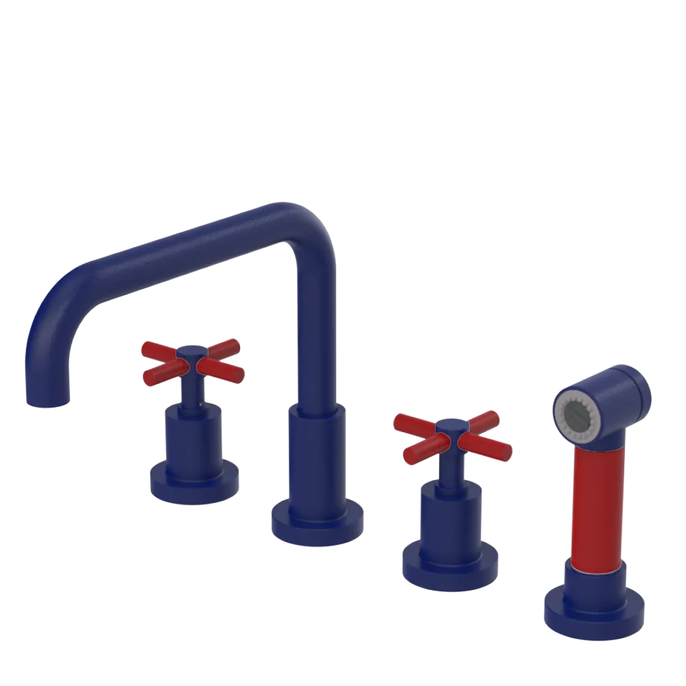 Rubinet Widespread Kitchen Set with Hand Spray Midnight Blue