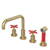 Rubinet Widespread Kitchen Set with Hand Spray Satin Brass