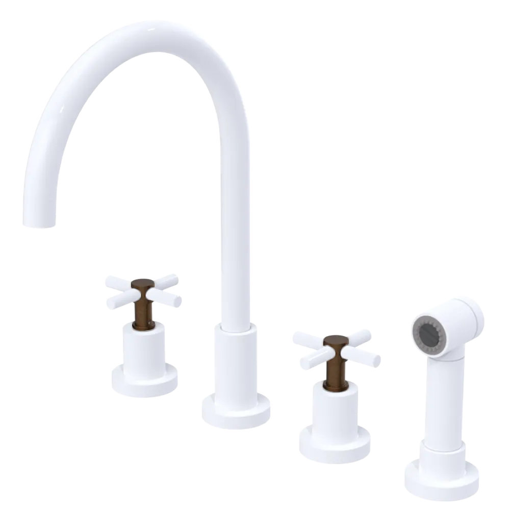 Rubinet Widespread Kitchen Set with LaSalle Spout with Hand Spray White