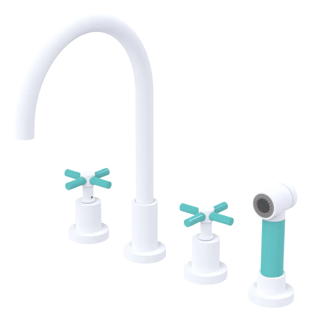 Rubinet Widespread Kitchen Set with LaSalle Spout with Hand Spray Matt White