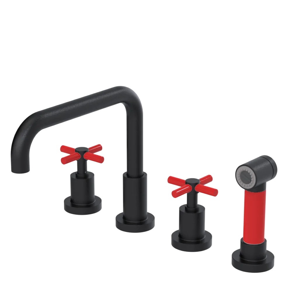 Rubinet Widespread Kitchen Set with Hand Spray Matt Black
