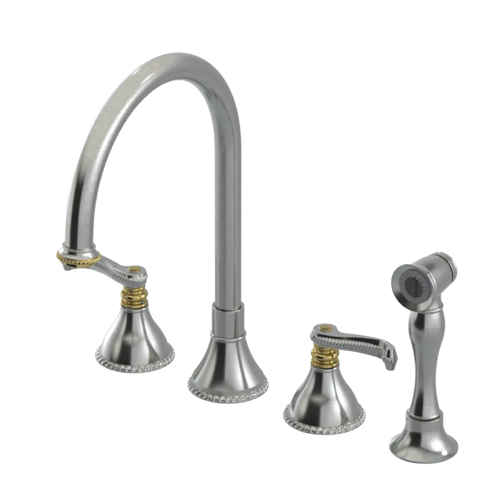 Rubinet Widespread Kitchen Set with Hand Spray Satin Nickel