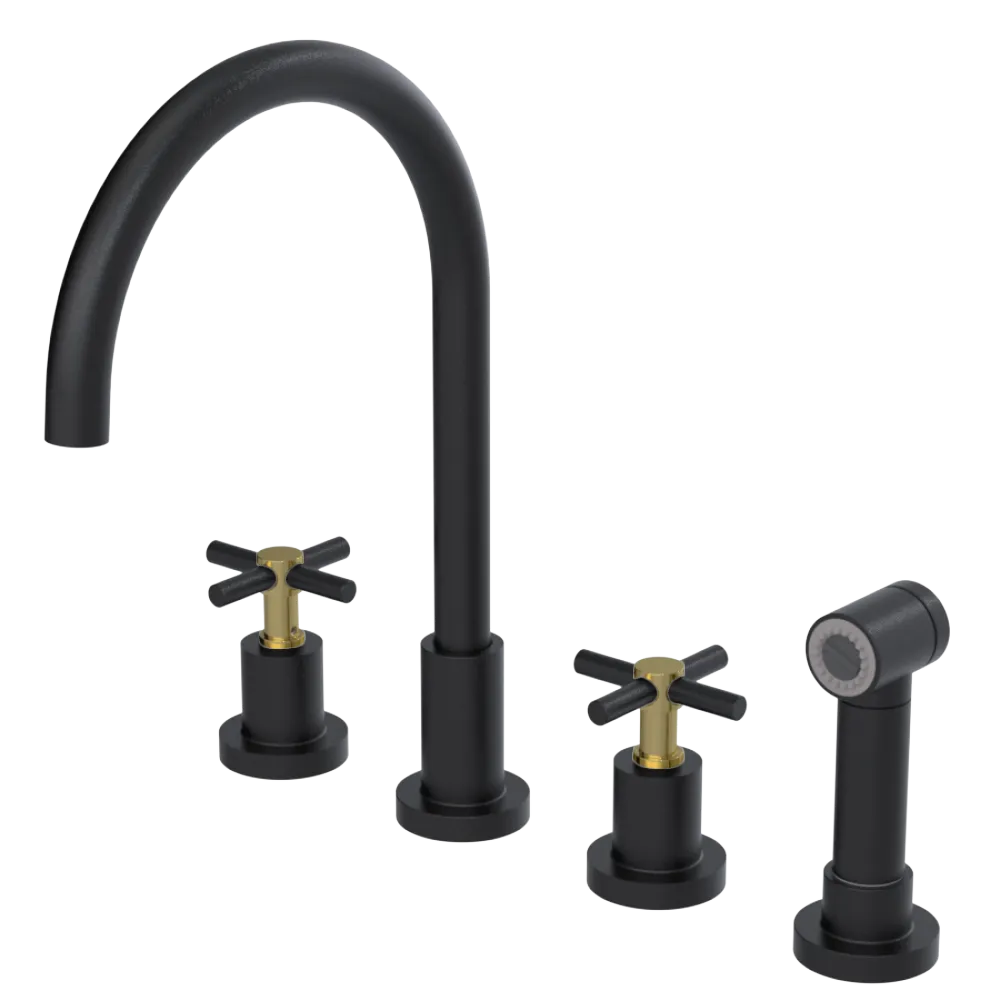Rubinet Widespread Kitchen Set with LaSalle Spout with Hand Spray Matt Black