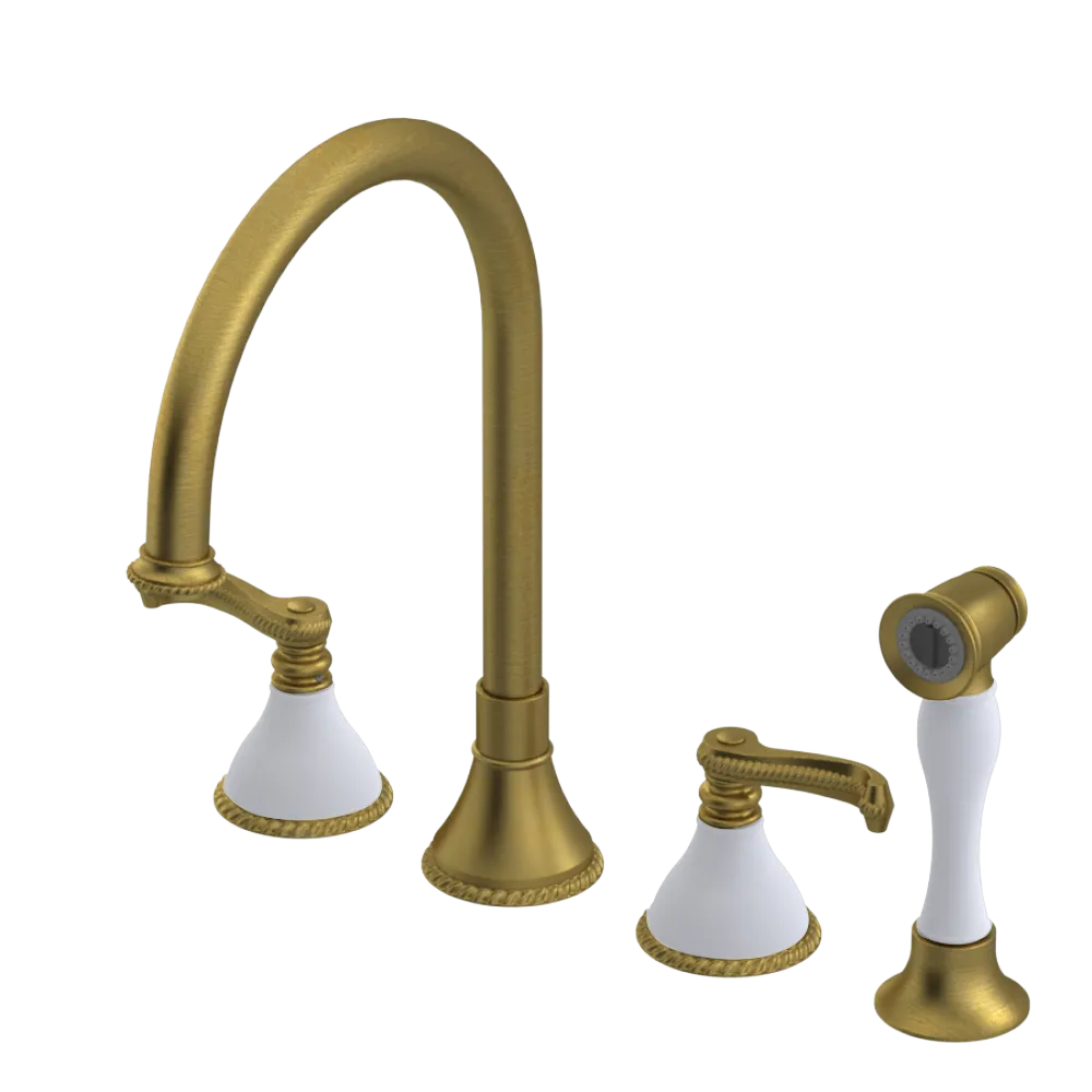 Rubinet Widespread Kitchen Set with Hand Spray Antique Brass Matt
