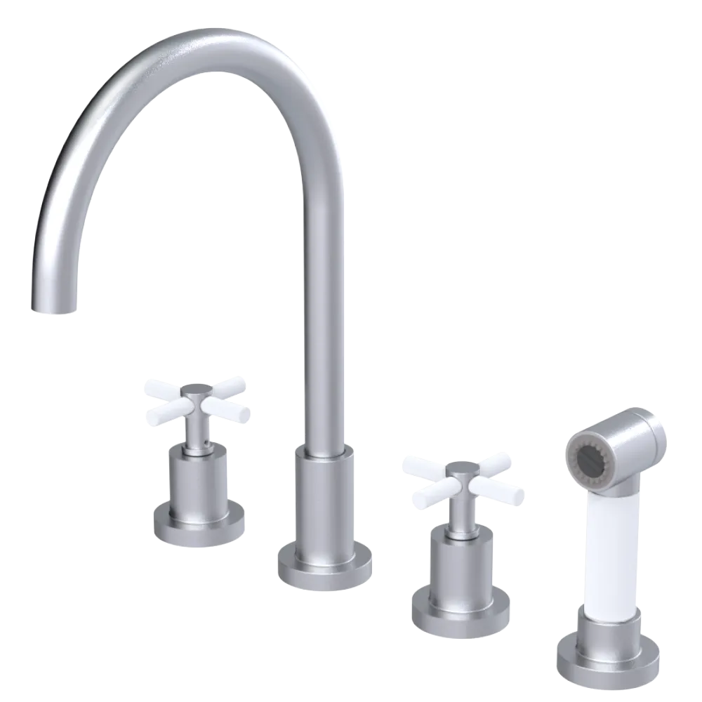 Rubinet Widespread Kitchen Set with LaSalle Spout with Hand Spray Satin Chrome