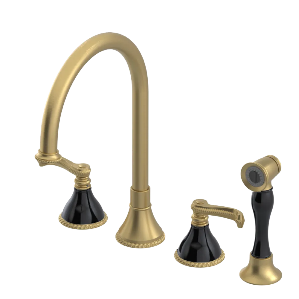Rubinet Widespread Kitchen Set with Hand Spray Satin Brass