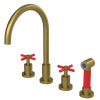 Rubinet Widespread Kitchen Set with LaSalle Spout with Hand Spray Antique Brass Matt
