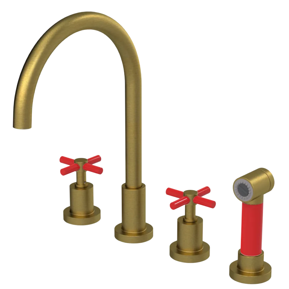 Rubinet Widespread Kitchen Set with LaSalle Spout with Hand Spray Antique Brass Matt