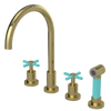 Rubinet Widespread Kitchen Set with LaSalle Spout with Hand Spray Natural Brass