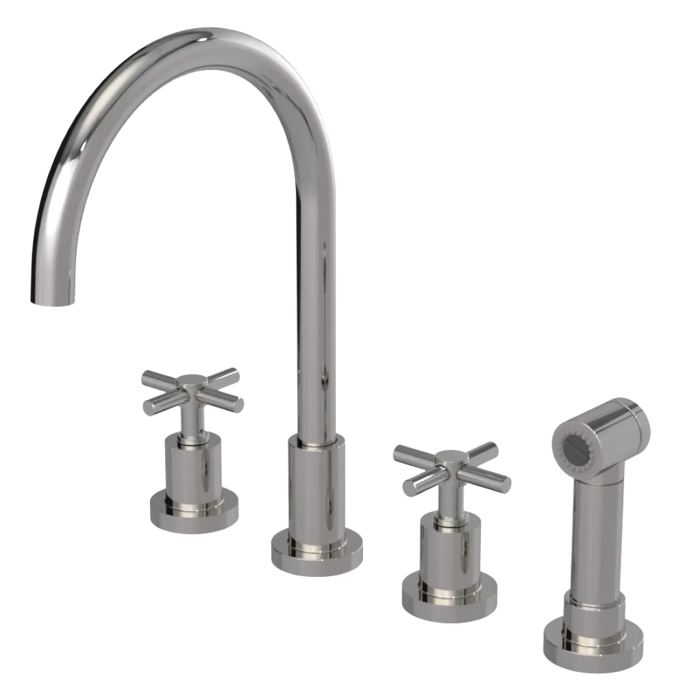 Rubinet Widespread Kitchen Set with LaSalle Spout with Hand Spray Polished Nickel
