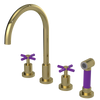 Rubinet Widespread Kitchen Set with LaSalle Spout with Hand Spray Natural Brass