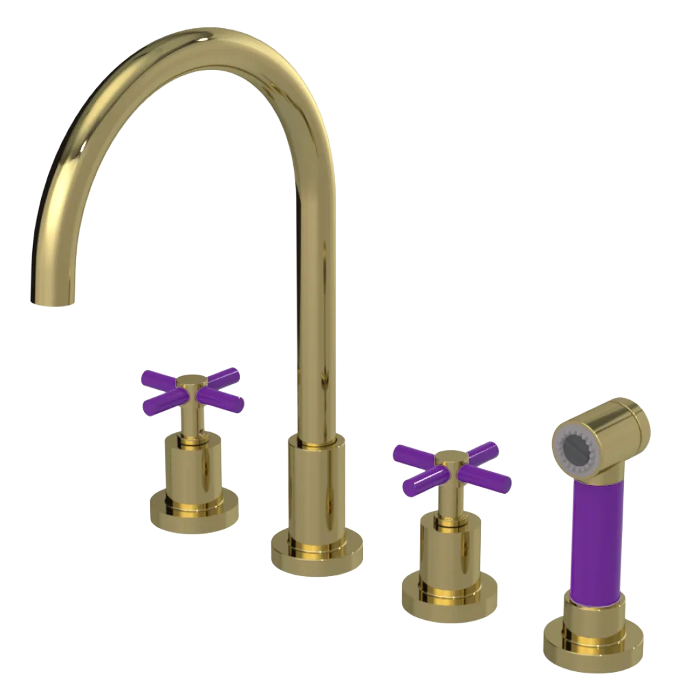 Rubinet Widespread Kitchen Set with LaSalle Spout with Hand Spray Natural Brass