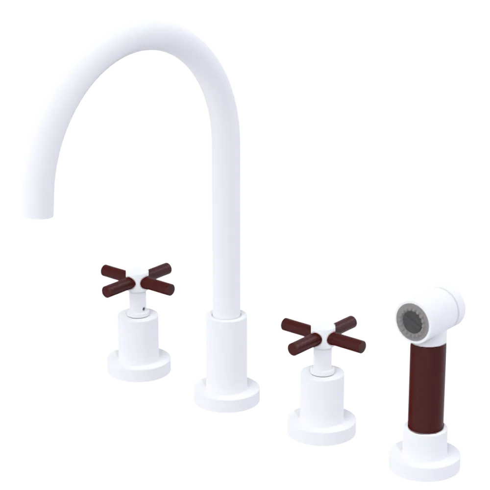 Rubinet Widespread Kitchen Set with LaSalle Spout with Hand Spray Matt White