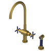 Rubinet Two Handle Single Hole Kitchen Set with LaSalle Spout with Hand Spray Antique Brass Matt