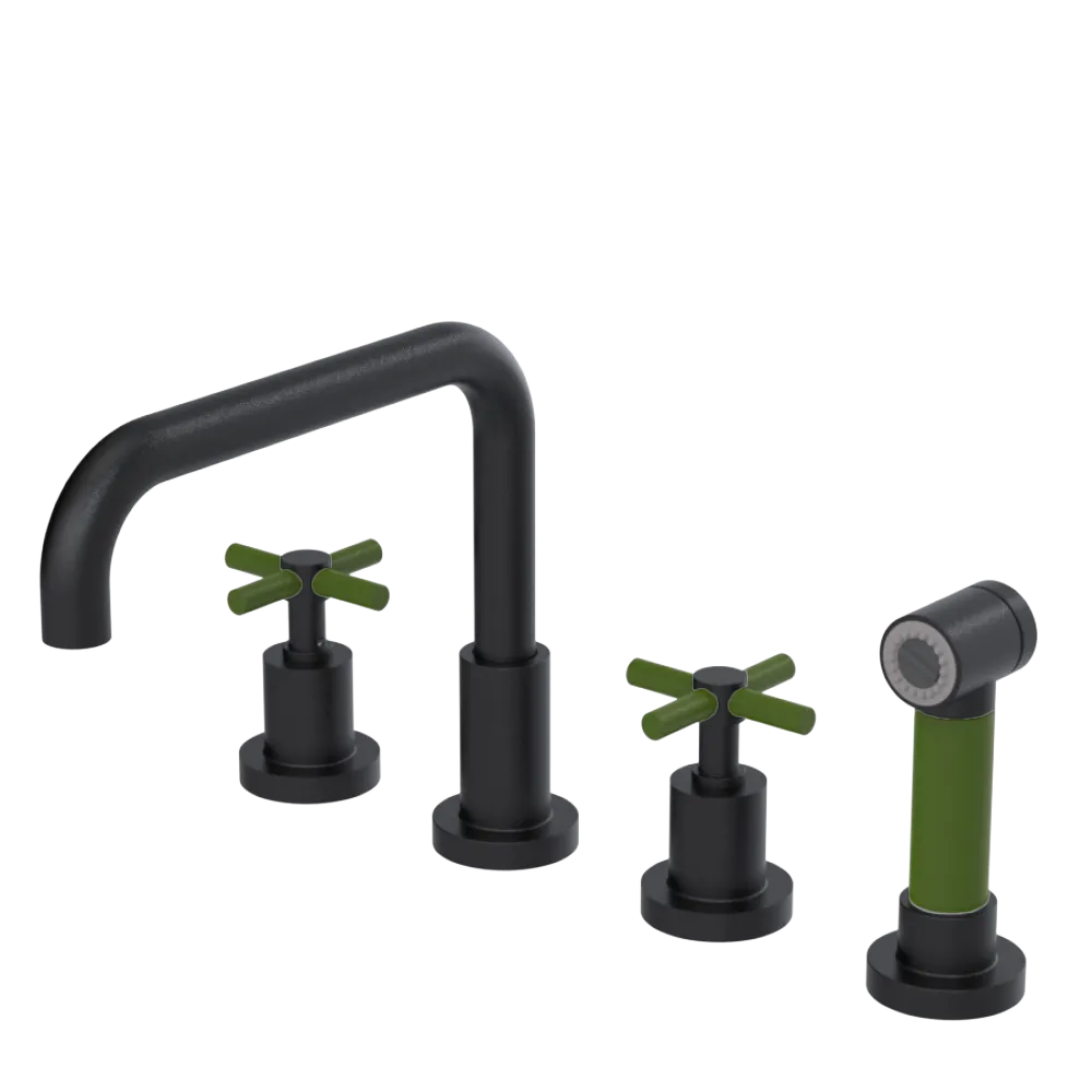 Rubinet Widespread Kitchen Set with Hand Spray Matt Black