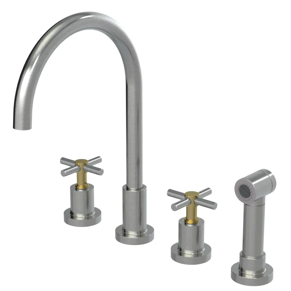 Rubinet Widespread Kitchen Set with LaSalle Spout with Hand Spray Satin Nickel