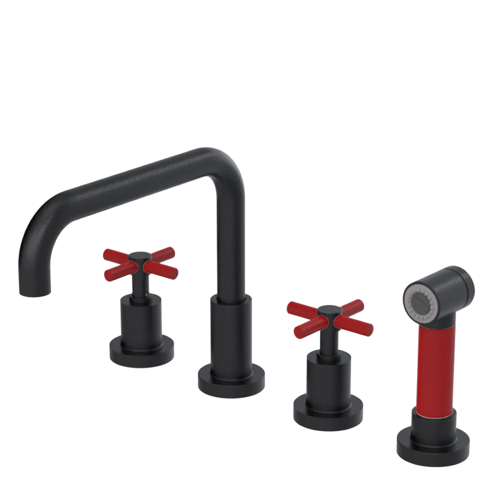 Rubinet Widespread Kitchen Set with Hand Spray Matt Black