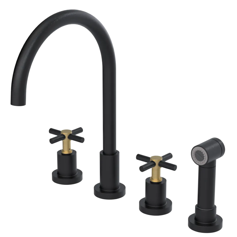 Rubinet Widespread Kitchen Set with LaSalle Spout with Hand Spray Matt Black