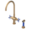 Rubinet Two Handle Single Hole Kitchen Set with LaSalle Spout with Hand Spray Satin Gold