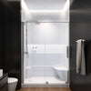 Zitta Molded seat shower base, 60" x 32", in alcove with left drain and right seat