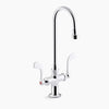 Kohler 0.5 gpm monoblock gooseneck bathroom sink faucet with laminar flow and wristblade handles, drain not included